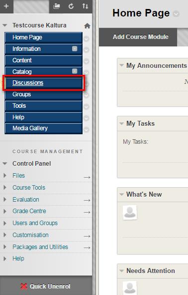 Embedding a video in Discussion Board 1. Click Discussions in the menu on the left 2. Click Create Forum. 3.