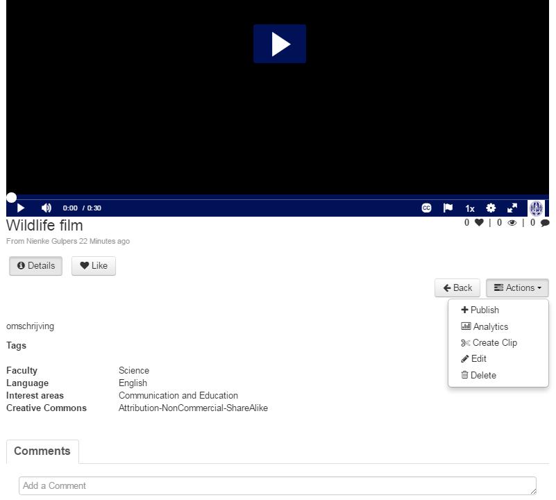 8. Once you have uploaded a video there are two options available: Edit and Delete. With Edit you can adjust the video settings.