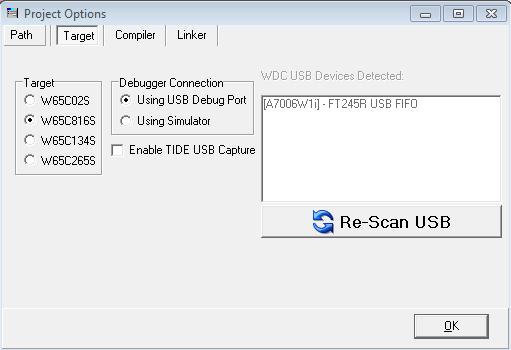 exe ; or wdc816cc.exe and wdc816as.exe setting the Target selection in the Target Tab will automatically set these to the correct values.