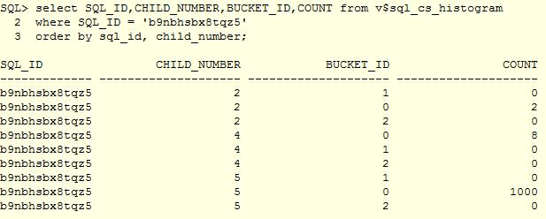 buckets (S/M/L) V$SQL_CS_STATISTICS Show rows
