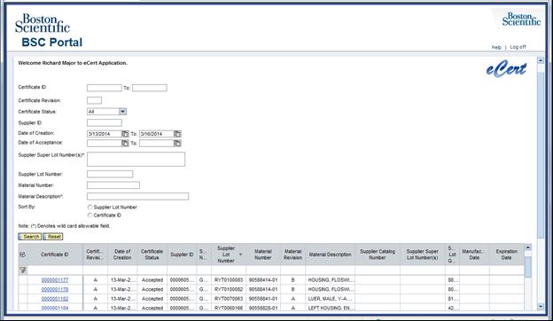 2. Enter the desired filtering criteria to generate the list of reports and select Search 3.