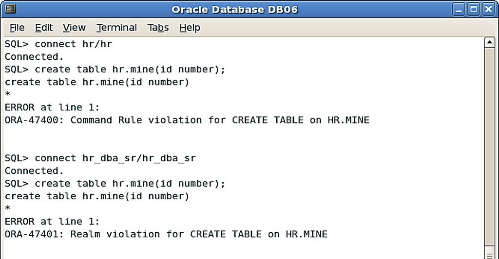 with the CREATE TABLE command rule for the HR objects, it was time to test queries against the database.