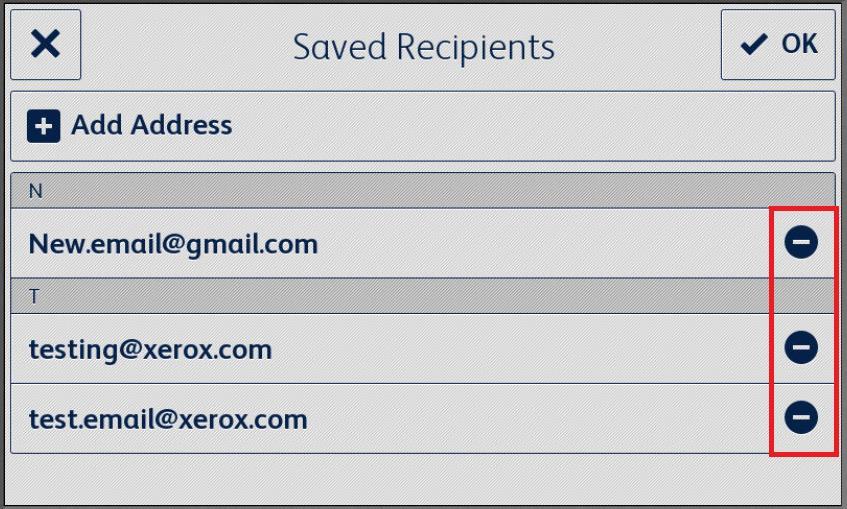 Select OK again to save the list of email addresses and return to the settings menu.