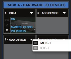 To add another SoundGrid device, click on the arrow in an empty rack slot.