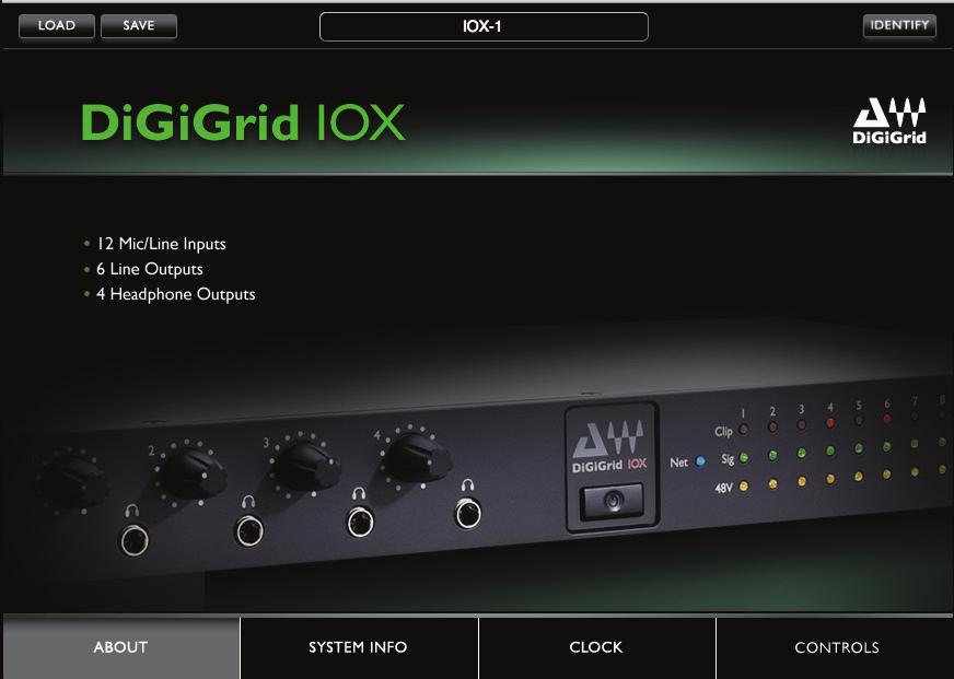 5. CONTROL PANEL Access the IOX Control Panel by clicking on the Gear symbol in the SoundGrid Studio Device Rack.