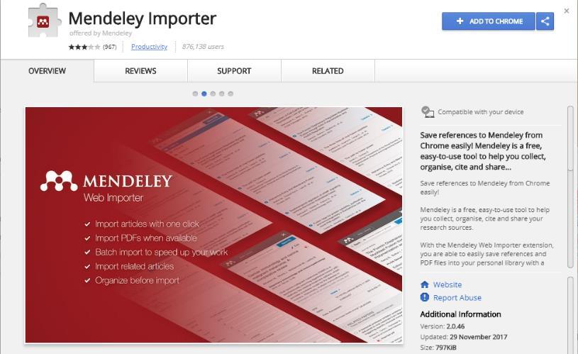 Mendeley Web Importer Although we strongly discourage the use of Mendeley Web Importer as it can frequently result in the import of incorrect reference details, we provide guidance on its usage here