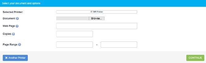 At the Select your document and options page, click the BROWSE button and select your document.