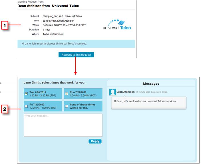 Sales Cloud Cloud Scheduler 1. In the meeting request, invitees click Respond to This Request to open your meeting's Web page. 2.