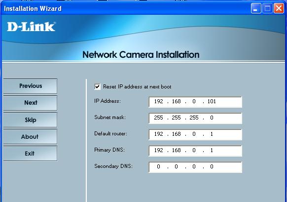 Installation Wizard Screen (continued) Network Settings - Here users can configure the Network Settings for the camera.