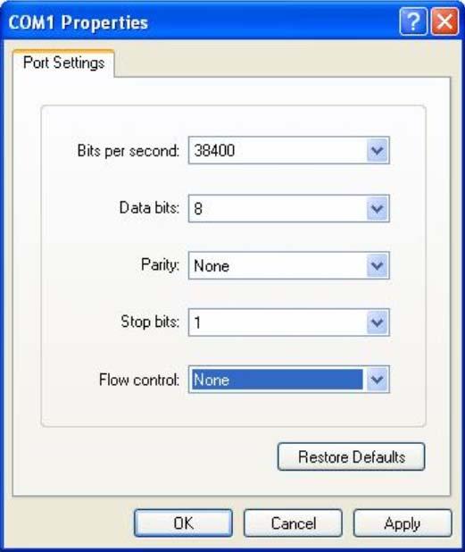 Figure 1-4 Port Settings 6. The DOS prompt TL-SG5428> will appear after pressing the Enter button as Figure 1-5 shown.