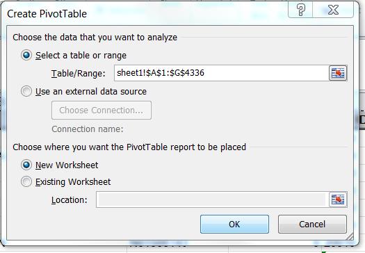 A POP- UP window will appear to ask where you want the pivot table inserted.