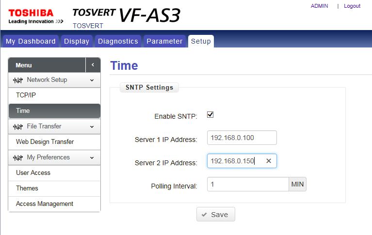 Setup page In the Setup page, you can change the TCP/IP settings, theme, and password and manage the account.