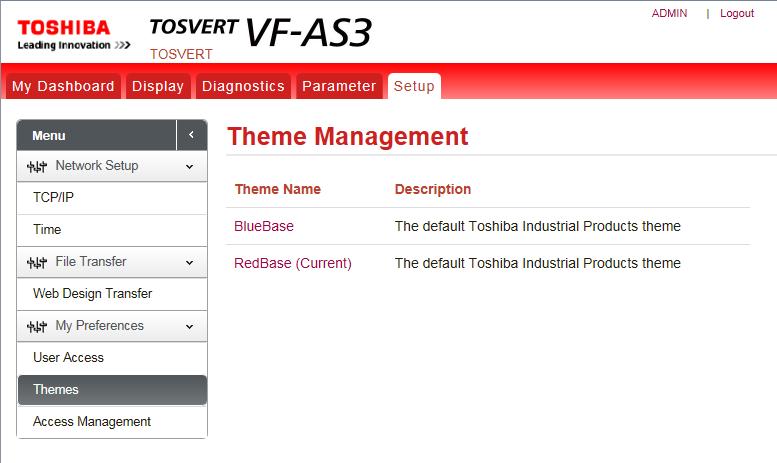 Themes menu You can select the base color of the page between blue