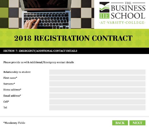 Online Registration Contract - Page 8 Please provide us with Emergency / Additional Contact Details.