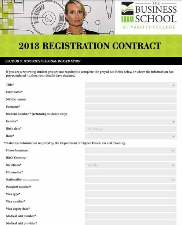 Online Registration Contract - Page 4 Enter your personal details below. If you are an international student, please ensure that you enter all of your details.