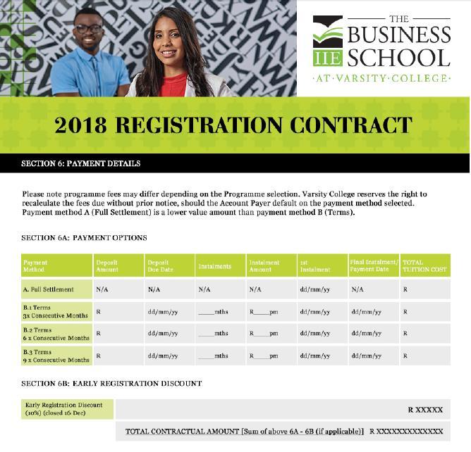 Online Registration Contract - Page 7 Select your payment details - including your preferred payment method and payment options.