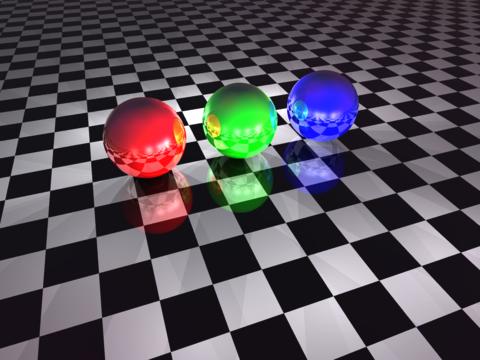 by a set of 3D objects, with colors, reflectvity, transparence, etc.