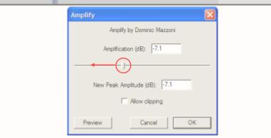 After you ve highlighted your section of loud audio that you want to reduce, click Effect and Amplify. After selecting Amplify, you will see the box above.