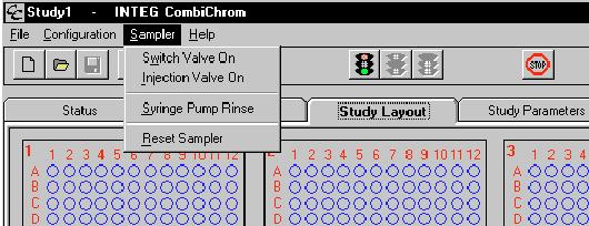 CombiChrom Software Familiarization Description of the Menu Bar Items Figure 6 Menu Bar Sampler Sampler This menu gives the option of flushing the tubings of