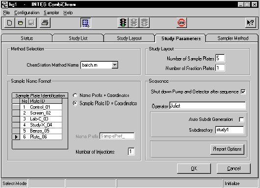 CombiChrom Software Familiarization Study Parameters Screen Study Parameters Screen This user interface allows selection of the study parameters (Figure 11).