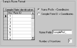 CombiChrom Software Familiarization Study Parameters Screen Figure 12 Name Prefix + Coordinates In this mode the format for the sample name is: <prefix><well position>.