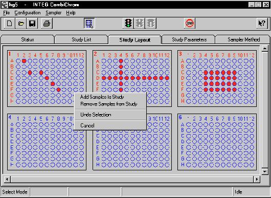 CombiChrom Software Familiarization Study Layout Screen (233 XL and 215) Study Layout Screen (233 XL and 215) In the Study Layout a sequence can be built by selecting samples from this graphical user