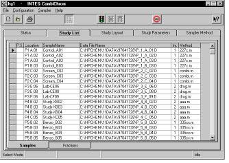 CombiChrom Software Familiarization Study List Samples screen Study List Samples screen Once samples have been added to a study, a sequence is automatically created of all selected samples.