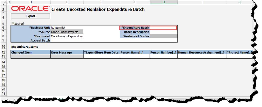 10. In the Expenditure Batch enter in a date and your name or some other information that would help you to search for this transaction if needed. Enter information in the Expenditure Batch. 11.