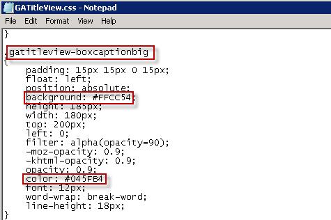6. Find the attribute gatitleview-bxcaptinbig and mdify the values f backgrund and clr t yur desired nes.