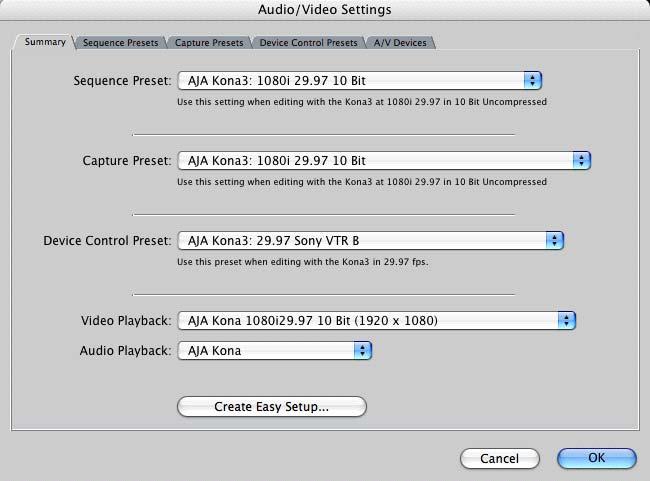86 Audio/Video Settings, Summary Window To Create A New Easy Setup If you have a group of presets that you d like to use continually, then you can create a new Easy Setup by modifying the settings of