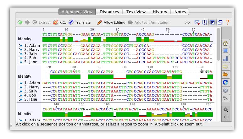 15 Figure 14: Multiple sequence alignment Teaching Geneious Pro is great for teaching bioinformatics.