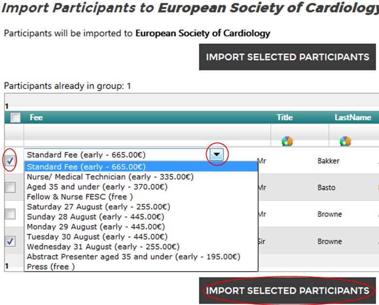 Once you have selected all the delegates you wish to register, please click on Import Selected Participants.