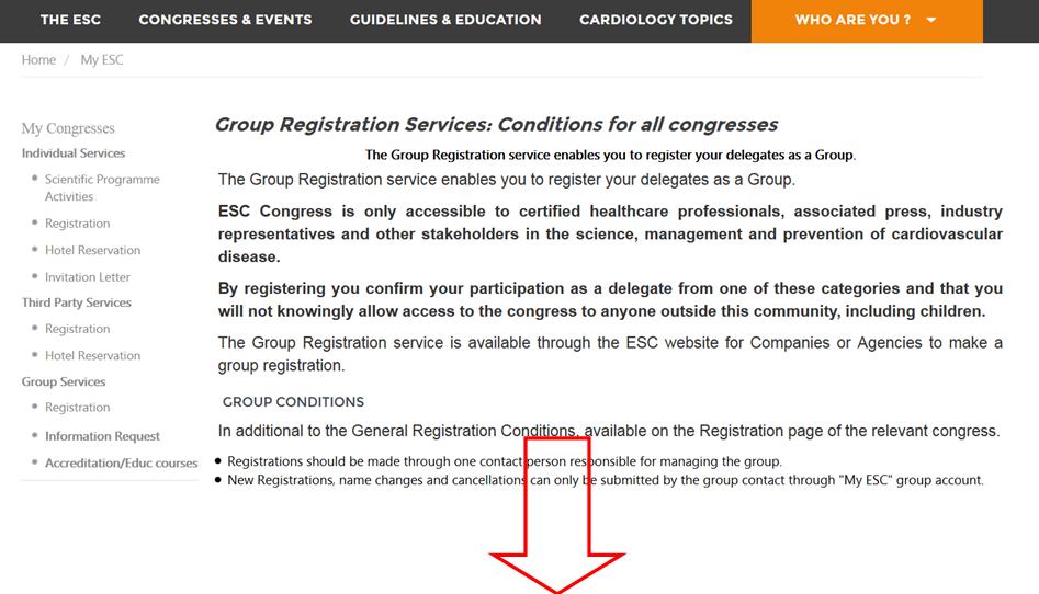 1) Scroll to the bottom of the page and click on Start your Group Registration.