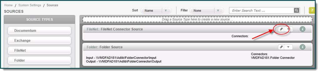 4. Click the pencil icon to open the FileNet Source for editing. Figure 8 - FileNet Source Pencil Icon 5.