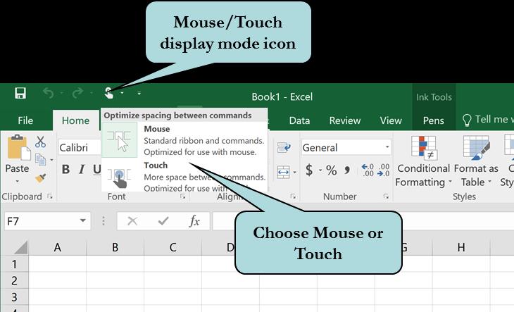 LESSON 1 EXCEL BASICS If you are using Excel on a touch device such as a tablet or smartphone, the handy Touch display mode makes it easier to view your data.
