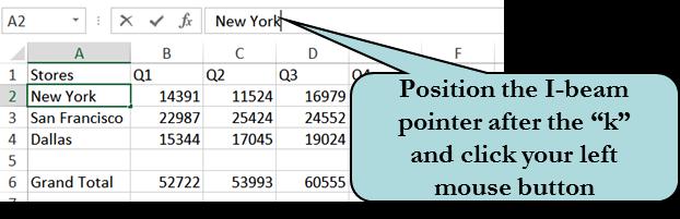 LESSON 2 WORKING WITH DATA What 2. Type: Grand Total and then press Enter. Why Replaces the contents of cell A6 with the words Grand Total. 3. Click in cell A2. Makes cell A2 the active cell. 4.
