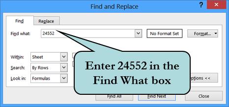 Enters the new value. 7. Click the Replace button. Replaces the data in cell D3 with 26552. 8.