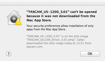 Click the Open button if the following security warning message appears: US-2x2_US-4x4 Installer.dmg can't be opened because it was not downloaded from the Mac App Store.