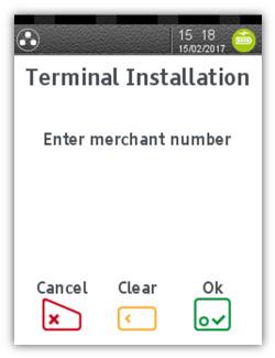 Once a connection has been made various files will be downloaded to the terminal. Type in your merchant number and then press.