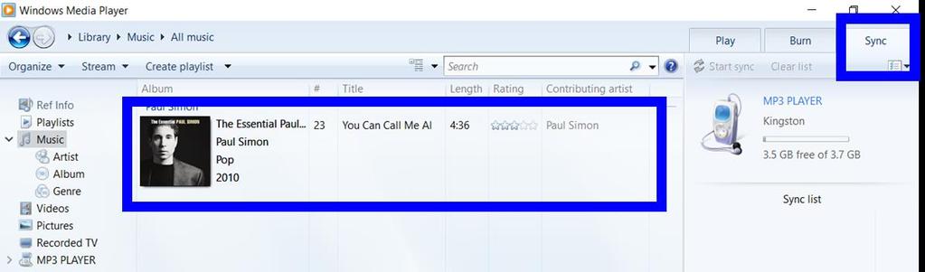 To transfer them to your MP3 player, click the Sync tab in the top right corner of