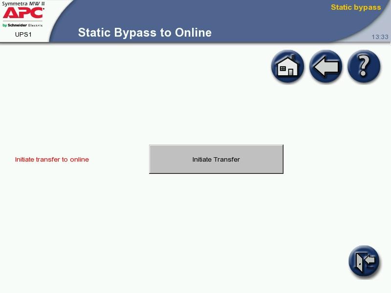 3. Press the Static Bypass -> Online button.
