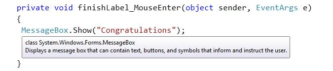 10. Select wall_mouseenter. (If you select the wrong event handler or accidentally add a new one, you can select all of the walls and the panel again, and then choose the right method.) 11.