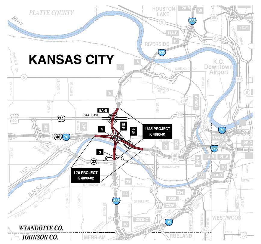 KANSAS MAP CHANGES KANSAS DEPARTMENT O TRANSPORTATION I 635 WYANDOTTE K 4890-01 GR&SU 12/23/2004 502101031 Re-CONSTRUCTION O I-635 ROM K-32 (KANSAS AVE.