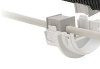 Cables, pipes and conduits with various diameters can be routed due to the split frame and split inserts.