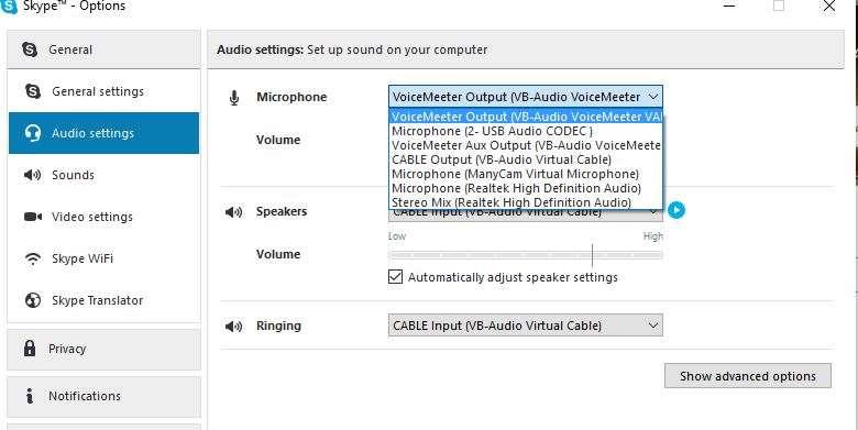 Setting up Skype Launch Skype and login In the Top Menu bar Click on Tool then Option, then Audio Settings In the microphone dropdown section select