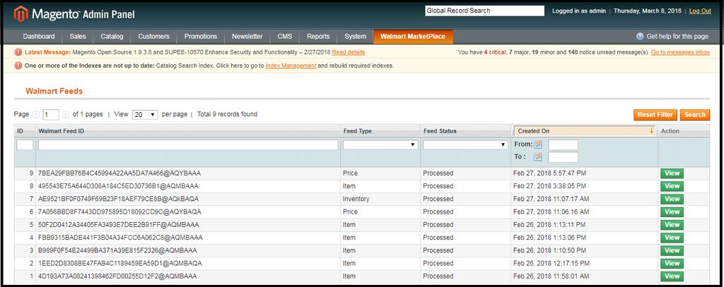 9) Once the cron is executed, the entire orders will be synced to the Magento store. These orders can then be processed by clicking on the View button as shown below. 3.8.