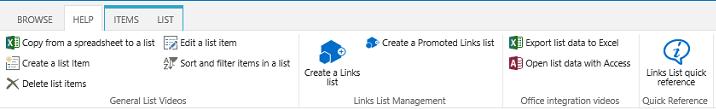 Links List General List Videos Copy from a spreadsheet to a list Video Create a list item Video Delete list items Video Edit a list item Video Sort and filter items in a list Video Links List