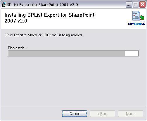 3.8. Installation Progress SPList Export for SharePoint 2007 will now be installed in your Hard Disk.
