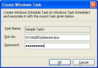 In Create Windows Task dialog, specify a Run As account and Password and Click OK to create a new schedule task