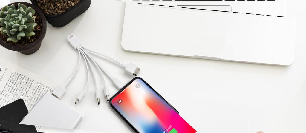 6-IN-1 CABLE No matter what device, the 6-in-1 charging cable will keep you powered! Featuring 5 charging cables and a USB cable, you will be able to charge a wide variety of devices.